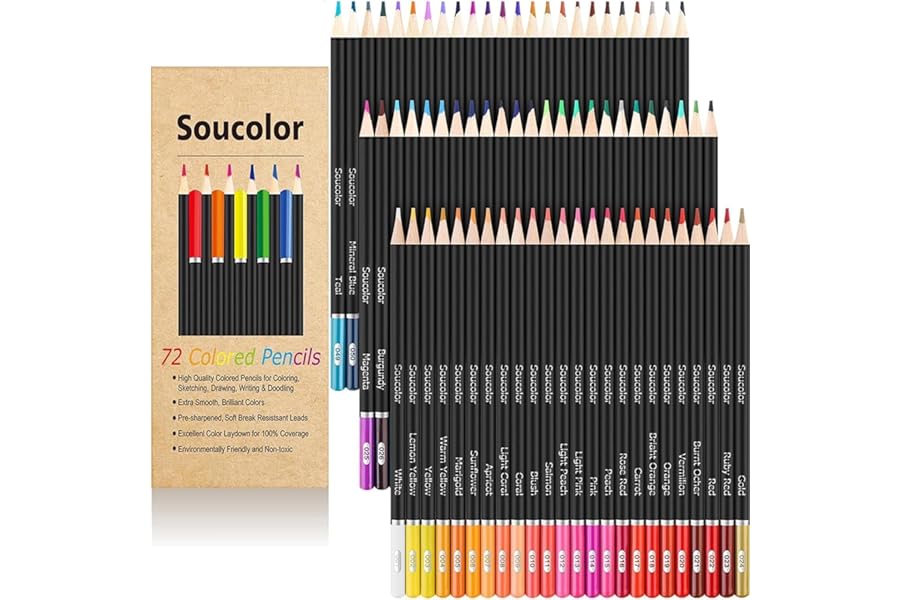 Soucolor 72-Color Colored Pencils for Adult Coloring Books, Soft Core, Back to School Supplies, Smooth Coloring Pencils for Kids Sketching, Drawing, Blending, Shading, Arts & Crafts Supplies Gift