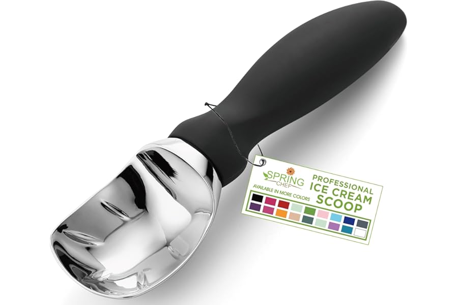 Spring Chef Heavy Duty Ice Cream Scoop with Comfortable Handle - Professional Ice Cream Scooper for Gelato, Sorbet, Cookie Dough, Melon, Frozen Yogurt - Dishwasher Safe Metal Kitchen Tool - Black