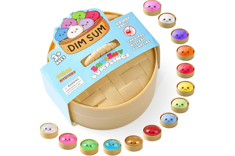 Squishy Dumpling Toy, Dumpling Squishy Mystery Box, Random 1 of 14 Colors, Stocking Stuffers with Food Steamer Stretchy Desk Toy