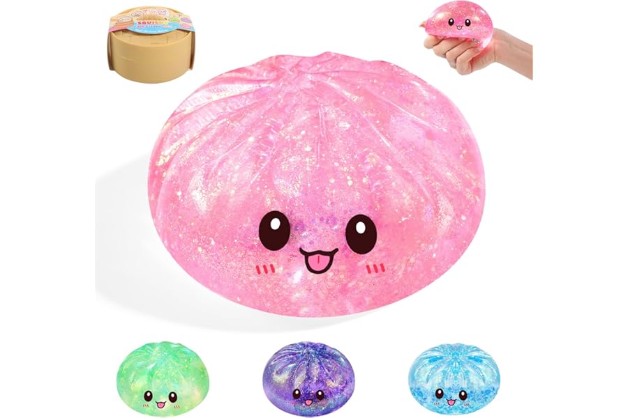Sugar Dumpling Squishy,Rare Style Glitter Squishies Dumpling Mystery Box, Viral Bao Bun Squeeze Toy,Stress Relief Fidget Toys (Pink)