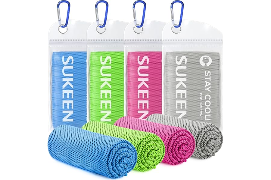 Sukeen 4 Pack Cooling Towels (40"x12"), Cooling Neck Wraps, Ice Towel, Soft Breathable Chilly Towel,Microfiber Towel for Yoga