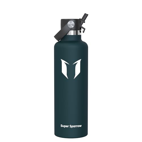 Super Sparrow Gourde Isotherme 1L - Bouteille Isotherme avec Paille - sans BPA - Gourdes Enfant INOX Bouche Standard pour Sport, Voyages, L'école, Bureau, Maison