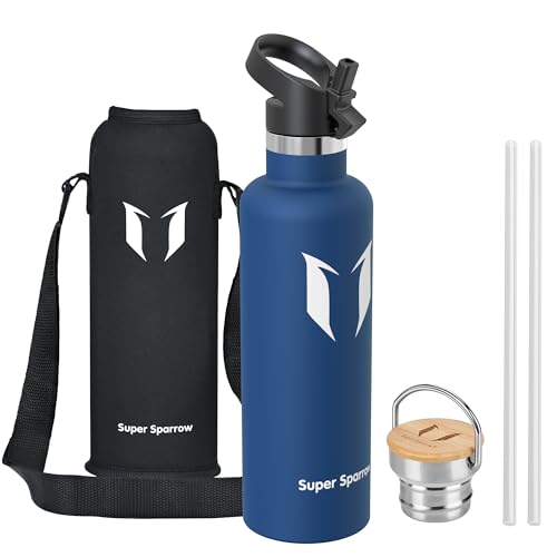 Super Sparrow Gourde Isotherme - Bouteille Isotherme - 1000ml - Gourdes Inox Bouche Standard - Gourde Enfant sans BPA, pour Sport, Gym, Voyage - Avec 2 Bouchons