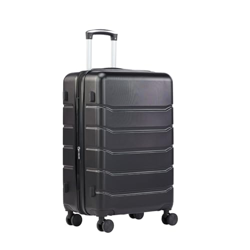 Sweetcrispy Carry on Luggage, Hard Shell ABS Suitcase with Double Spinner Wheels, Lightweight Expandable Rolling Suit Case with TSA Lock, 21 Inch Charcoal Black