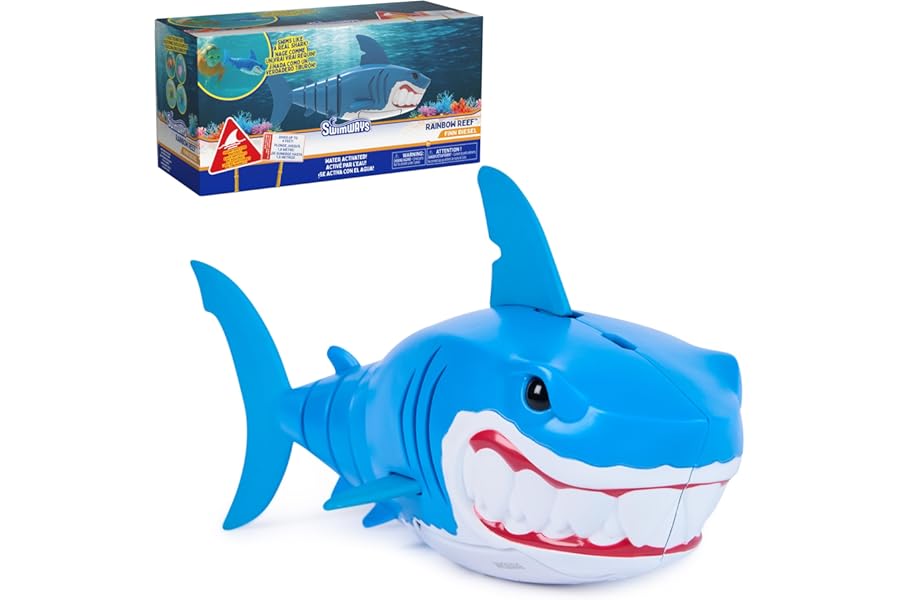 SwimWays Rainbow Reef Shark Toy, Finn Diesel Kids Shark Pool Toy and Swimming Accessory, Self-Activated Water Toys, Learn to Swim Pool Toys for Kids Ages 5 & Up (Batteries Included)