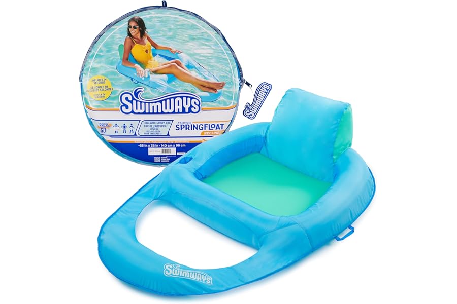 SwimWays Spring Float Premium Recliner Pool Lounger, Inflatable Pool Floats for Adults with Fast Inflation, for Ages 15 & Up