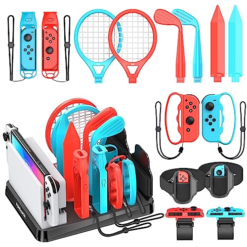 Switch Sports Accessories Kit with Storage Station - Compatible with Switch/OLED & Joy-con, Ideal for Family Sports Party Game Organization for Nintendo Switch Interactive Gaming Figures