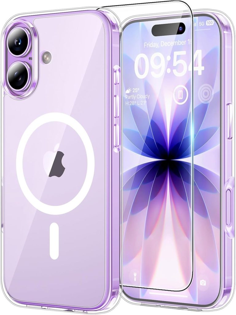 TAURI Coque Magnétique pour iPhone 17 avec Protection écran, [Compatible avec MagSafe] Protection Anti-Choc Mince et Anti-Chute - Transparent