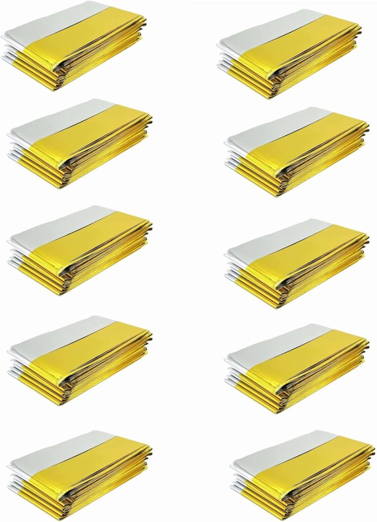 TENQUAN 10 Pcs Couverture de Survie Extra Large 210cm x 160cm - Kit de Survie Thermique Mylar Argent Doré pour Le Bivouac, Camping, Survivalisme - Premier Secours