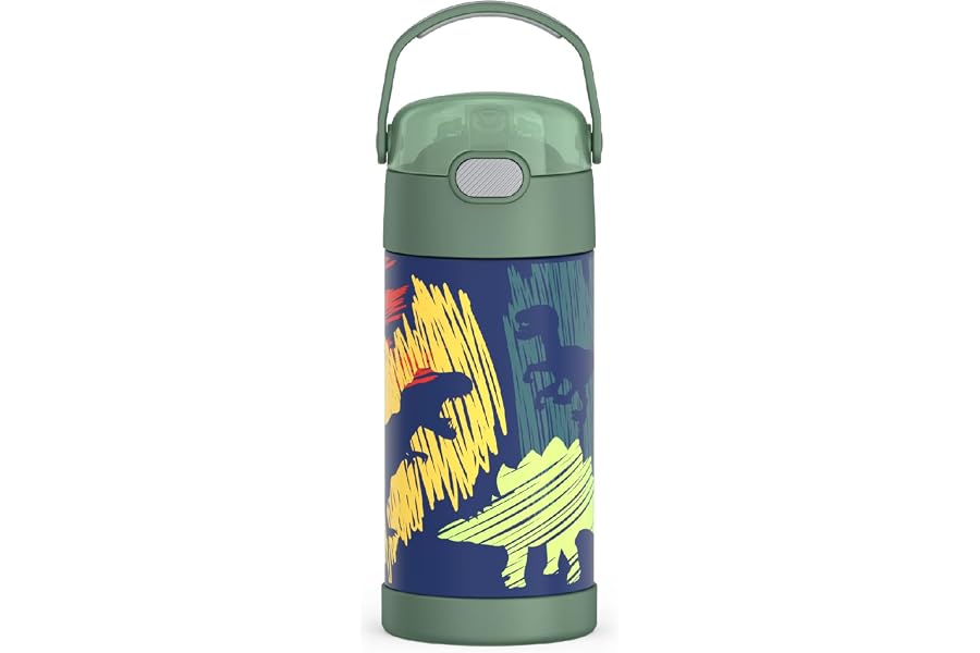 THERMOS FUNTAINER Water Bottle with Straw - 12 Ounce - Kids Stainless Steel Vacuum Insulated Water Bottle with Lid, Dinosaurs