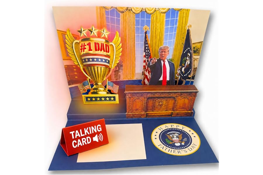 Talking Donald Trump Pop Up Fathers Day Card with Light & Sound - Plays Trump's Real Voice, Funny 3D Pop Up Greeting Card, Pr