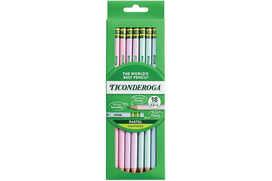 Ticonderoga Wooden Pencils, Pre-Sharpened, 2 HB Soft, Pastel Colors, 18 Count