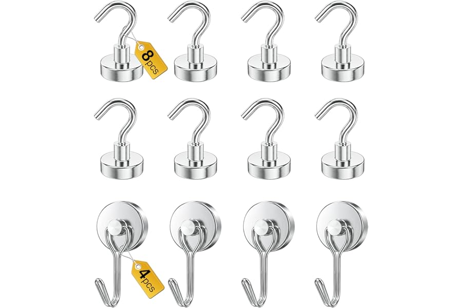 Tiergrade Magnetic Hooks, 2026 Cruise Cabin Ship Essentials Heavy Duty Strong Magnets Fridge Hanging for Classroom Kitchen Garage Grills Home, Medium 12-Pack Silver (4 Swivel + 8 Fixed)