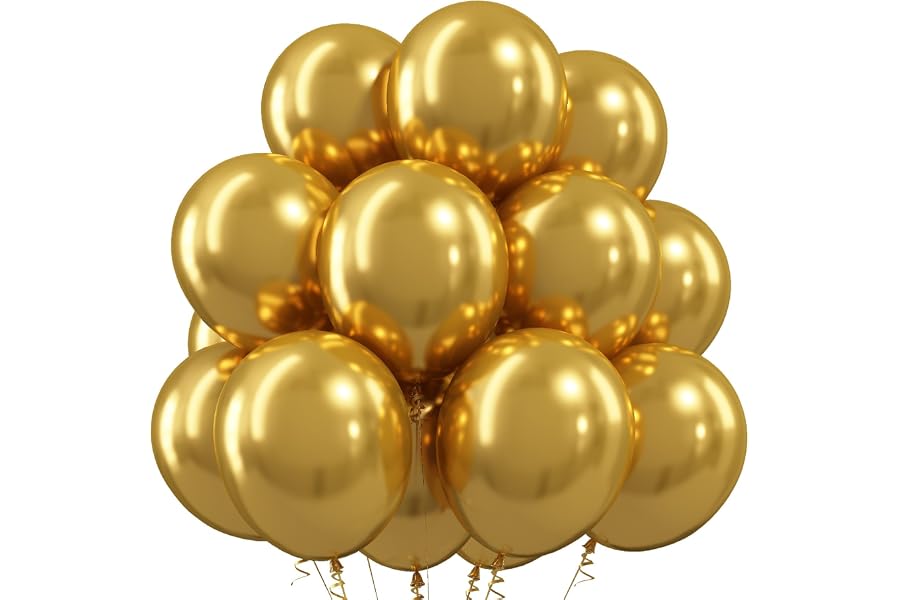 Togvu Gold Balloons 50Pack 12 Inch Metallic Chrome Gold Latex Party Balloons for Birthday Party Graduation Baby Shower Retirement New Year Decorations