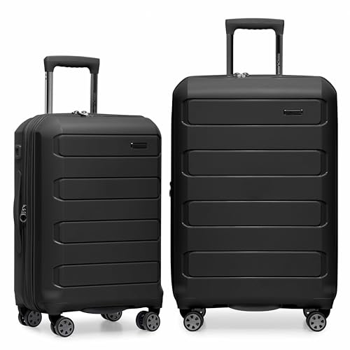 Traveler's Choice Pagosa Hardshell Expandable Luggage with Spinner Wheels, Black, 2-Piece Set (22/27)