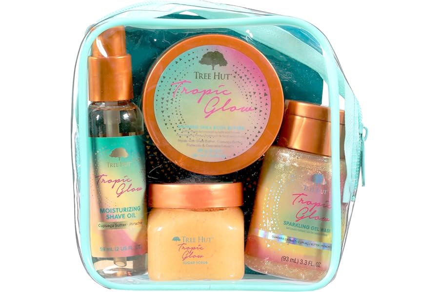Tree Hut Tropic Glow Everything Shower Gift Set for Women, Exfoliating Body Scrub, Body Wash, Shave Oil & Body Butter, Self C