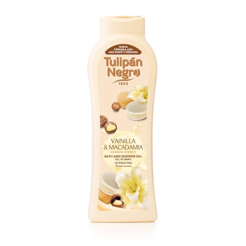 Tulipán Negro - Gel de Baño Vainilla y Macadamia, Nutritivo e Hidratante con Extracto de Vainilla y Aceite Hidrosoluble de Macadamia, Gel de Ducha con Fragancia Dulce y Cremosa, 650 ml
