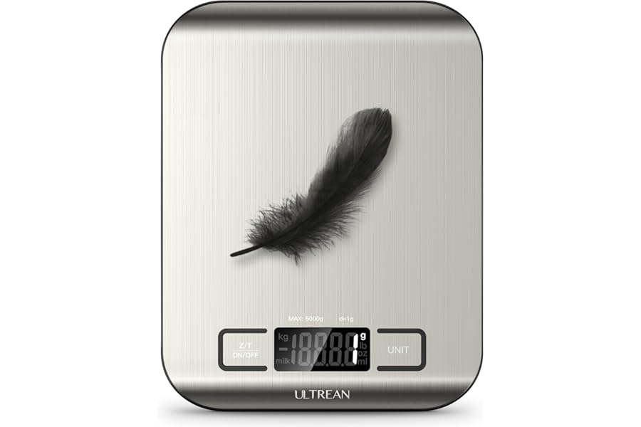 Ultrean Food Scale, Digital Kitchen Scale with LCD Display, Weight Grams and Ounces for Baking Cooking and Meal Prep, 6 Units with Tare Function, 304 Stainless Steel, 11lb (Batteries Included)