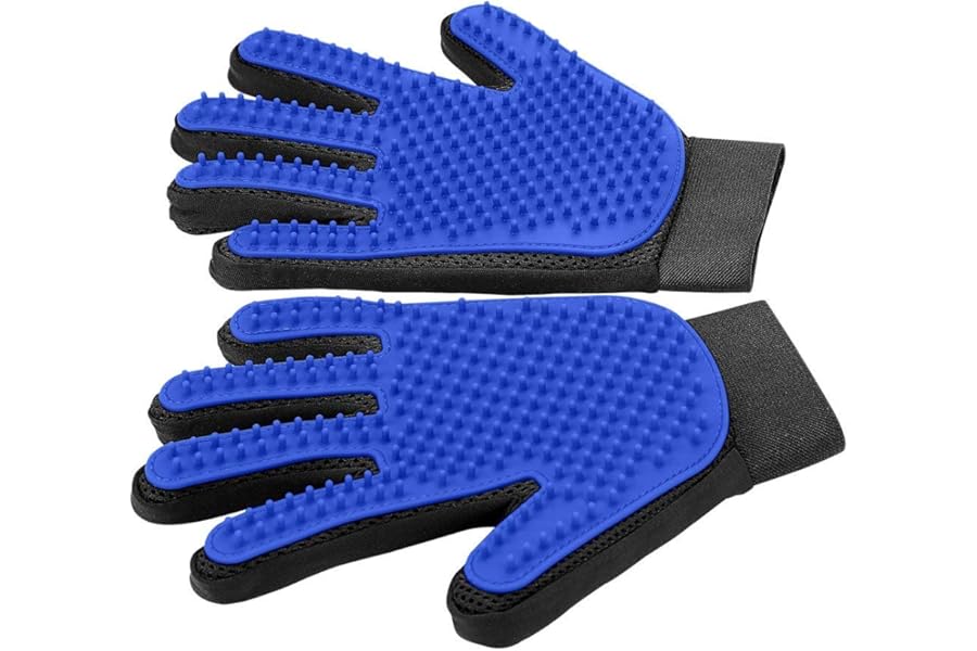 Upgrade Efficient Pet Hair Remover Gloves - Gentle Shedding Brushes for Dogs, Cats & Horses with Long and Short Hair - 1 Pair (Blue)