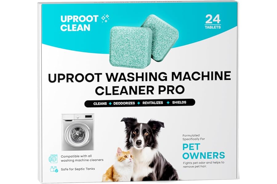 Uproot Clean Washing Machine Cleaner Tablets - 24 Pack for a 12 Month Supply. Formulated for Pet Owners. Compatible with HE,