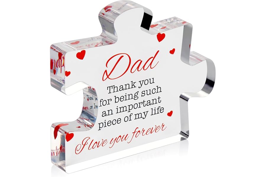 VELENTI Fathers Day Dad Birthday Gift - Engraved Acrylic Block Puzzle Dad Keepsake 3.35 x 2.76 Inch - Cool Father's Day Presents from Daughter, Son, Mom - Heartwarming Men Birthday Gift Idea