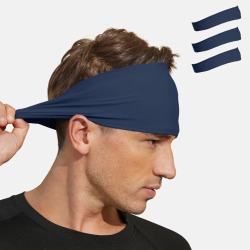 VIMPEP Sports Headbands for Women and Men Non Silp Soft Feeling Sweatband Workout Headband for Running,Cycling,Basketball,Tennis,Yoga Fitness Stretchy Quick-Dry Hairband for Women 3 Pack Navy Blue