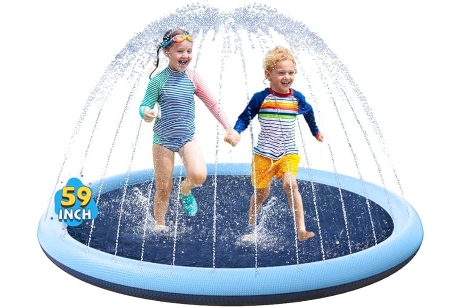 VISTOP Non-Slip Splash Pad for Kids and Dog, Thicken Sprinkler Pool Summer Outdoor Water Toys - Fun Backyard Fountain Play Mat for Baby Girls Boys Children or Pet Dog (59 inch, Blue&Blue)