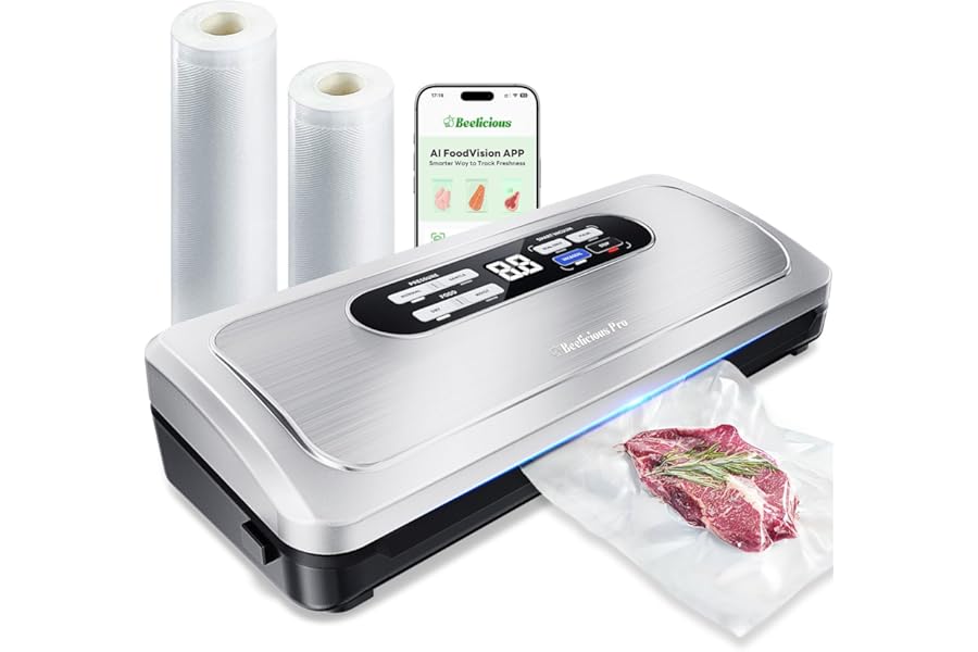 Vacuum Sealer Machine with AirLock ProSeal System, 10-in-1 Vacuum Sealer for Food, Moist/Dry Sealing Modes, Compact Design with Digital Timer, Built-in Cutter & Roll Storage, Stainless Steel
