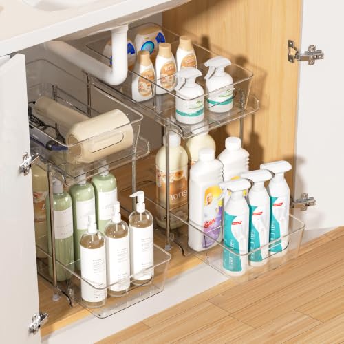 Vtopmart 2 Pack Plastic Larger Higher Bathroom Kitchen Under Sink Organizer (M-Higher)