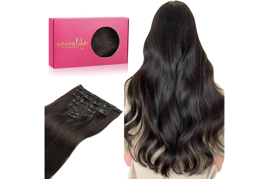 WENNALIFE Clip in Hair Extensions Real Human Hair, 20 Inch 120g 7pcs Remy Hair, Dark Brown Straight Natural Extensiones De Cabello Humano Con Clip Ins