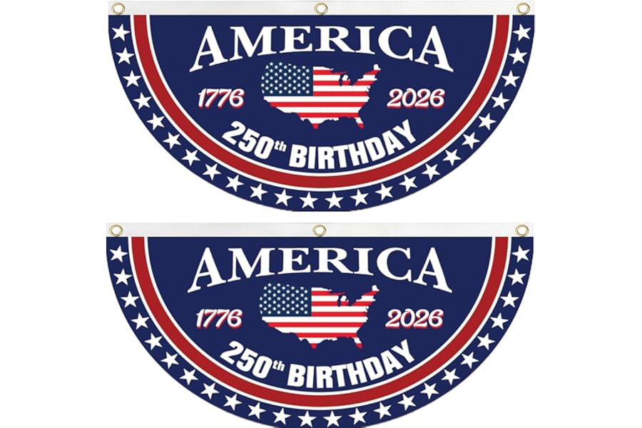 WENWELL 250 Year Anniversary Patriotic Fan Bunting Banner 1776–2026, USA Map Flag Design with Stars, 3x6 FT Large Outdoor Decoration, Brass Grommets, 2 Pack