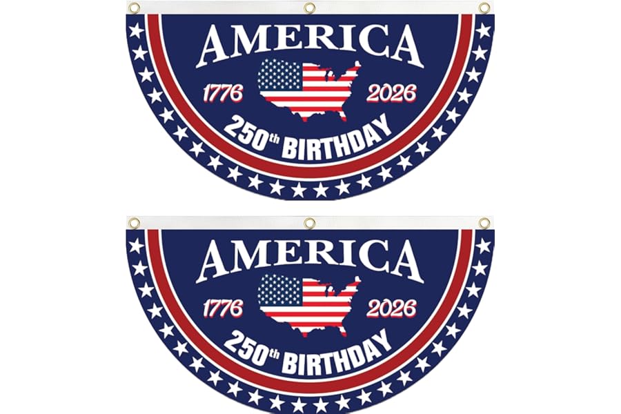 WENWELL 250 year anniversary Birthday Bunting Flag, 1776-2026 Commemorative Patriotic Fan Banner, 1.5x3 FT with Brass Grommets 2 Pack