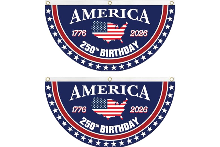 WENWELL 250 year anniversary Birthday Bunting Flag, Patriotic USA Anniversary Fan Banner 1776-2026, 2x4 FT, Navy Blue Red White, with Brass Grommets 2 Pack