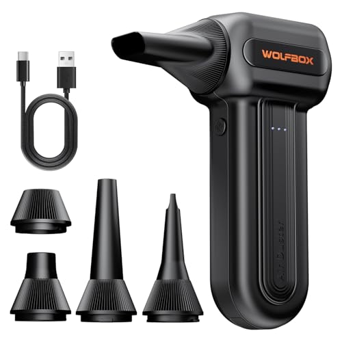 WOLFBOX MF60&MF70 Compressed Air Duster-110000RPM Super Power Electric Air Duster, 3-Speed Adjustable Rechargeable Cordless Air Blower with Fast Charging for PC Keyboard Cleaning, Car, Home (Black)