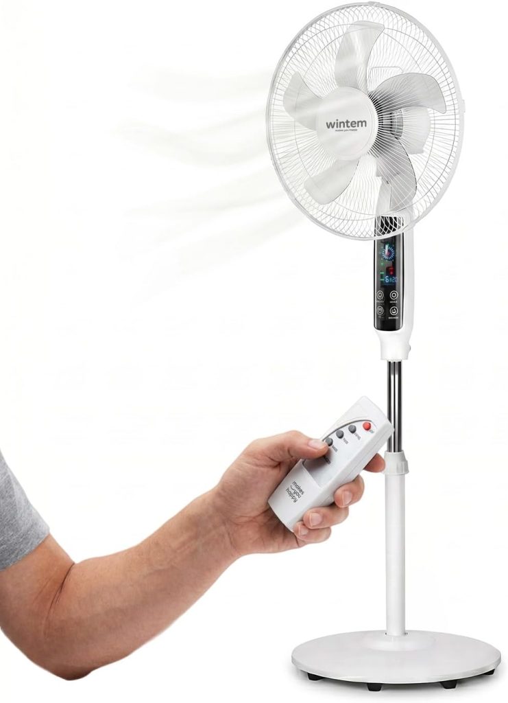 Wintem Ventilateur à pied 3 pales, 3 vitesses avec minuterie réglable et télécommande, super silencieux, 45 W, blanc