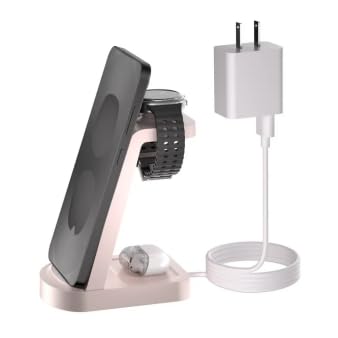 Wireless Charger for Samsung/Android, HOLYJOY Foldable 3 in 1 Fast Charging Station/Stand/Multi Charger for Samsung S26 Ultra/S25/Note 20, Travel Pad for Galaxy Watch 8/7/6/5/Active 2, for Buds(Pink)