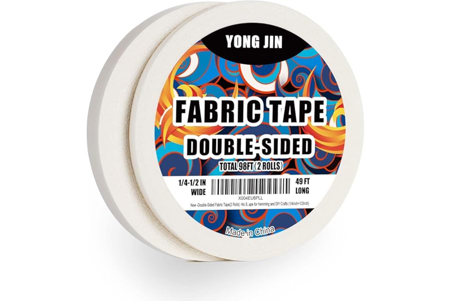 YONGJIN Double-Sided Fabric Tape (2 Rolls) - No Sewing or Ironing Required, Perfect for Quick Clothing Repairs, Fabric Bonding, Adhesive Cloth Tape for Hemming and DIY Crafts (1/4inch+1/2inch)