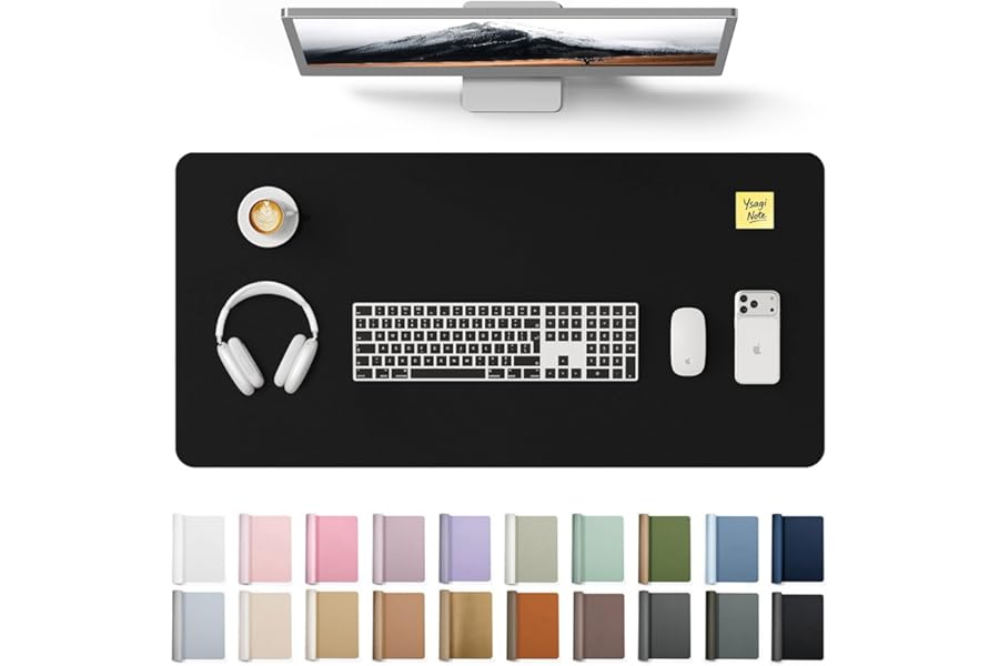 YSAGi Leather Desk Protector, Office Mat, Large Mouse Mat, Non-Slip PU Leather Blotter, Laptop Desk Mat, Waterproof Writing Pad for Office and Home (Black, 31.5" x 15.8")