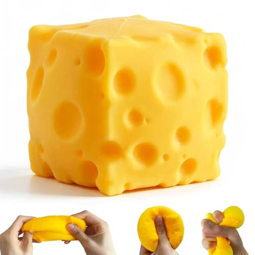 Yellow Cheeses Squeeze Toy, Easter Basket Stuffers for Kids Teens, Soft Simulation Food Squeeze Toy, Cute Desk Decor, Birthday Gift for Girls Boys, Office Classroom Fidget Pack