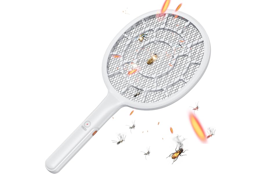 YsChois Electric Fly Swatter, Bug Zapper Companion, Mosquito Killer Racket | Gold Zone Voltage, Densest 3mm Mesh, Apple-Like