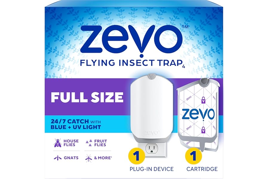 Zevo Flying Insect Trap & Cartridge - Plug in Fly Trap & Indoor Bug Catcher for Gnats, House & Fruit Flies - Mess-Free - Use