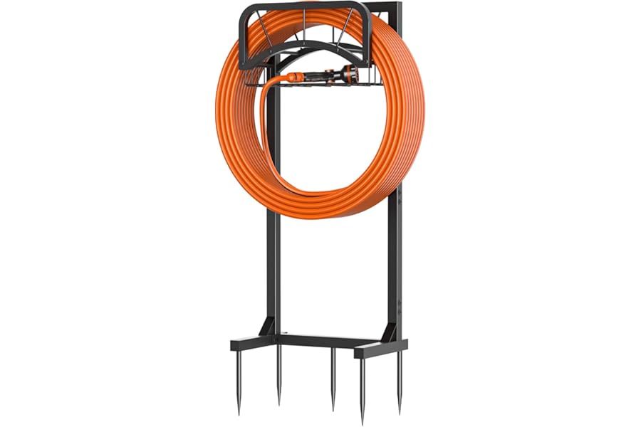arden Hose Holder, Upgraded Heavy Duty Freestanding Water Hose Holder Stand with Storage Basket, Holds Up to 160 FT Hose for Outside Yard Lawn Farm, Black