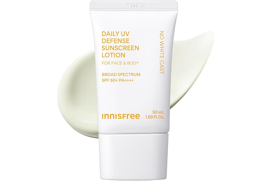 innisfree Daily UV Defense SPF 50+ PA++++ Korean Face & Body Sunscreen, Broad Spectrum, Invisible Finish, No White Cast, Lightweight, Hydrating