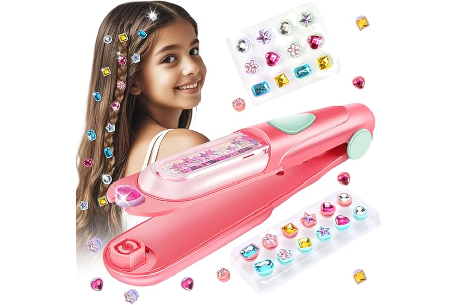 kidzkube Hair Gem Stamper Kit, Bling Hair Jewels for Girls Toys, Hair Styling Tool with Reusable Shining Diamonds, Birthday Gifts Toys for Girls Ages 3 4 5 6 8-12