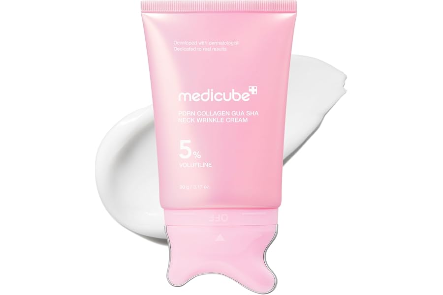 medicube PDRN Collagen Gua Sha Neck Wrinkle Cream | Built-In Gua Sha Massager with Volufiline 5% | Firming, Contour Care for the Look of Fine Lines, Jawline, Neck, Décolleté | Korean Skincare, 3.17 oz