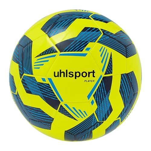 uhlsport Player Football Ballon de Football pour Adultes - Taille 5, Jaune Fluo/Marine/Cyan