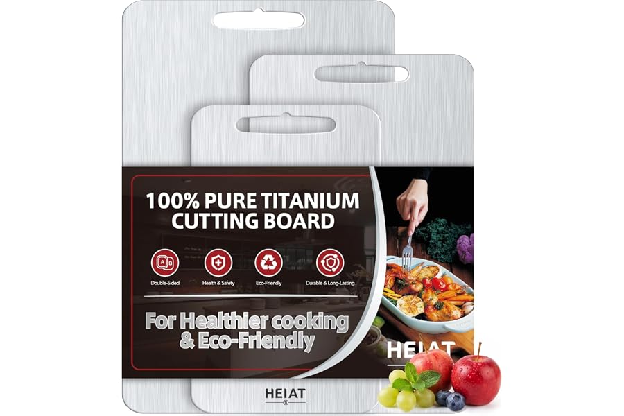 100% Pure Titanium Cutting Board Set of 3, Titanium Cutting Boards for Kitchen,Double-Sided Chopping Boards for Raw & Cooked Food, Non-Toxic, Handles Included, Dishwasher Safe(M+L+XL)
