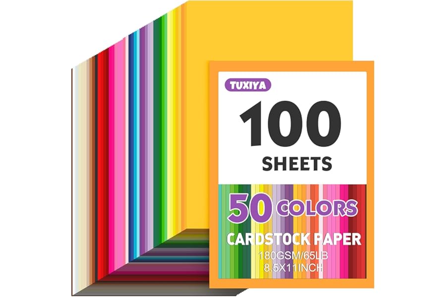 100 Sheets 8.5" X 11" Colored Cardstock, 50 Assorted Colors Construction Paper Card Stock Printer Paper for Printing, Card Making, DIY Crafts,School Supplies,Party Decorations (180GSM/65LB)