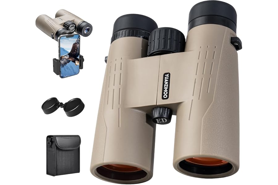 12x42 HD Binoculars for Adults High Powered Binoculars with Upgraded Phone Adapter Compact Binocular with Low Light Night Vision for Bird Watching Hunting Outdoor Sports Concerts Mud