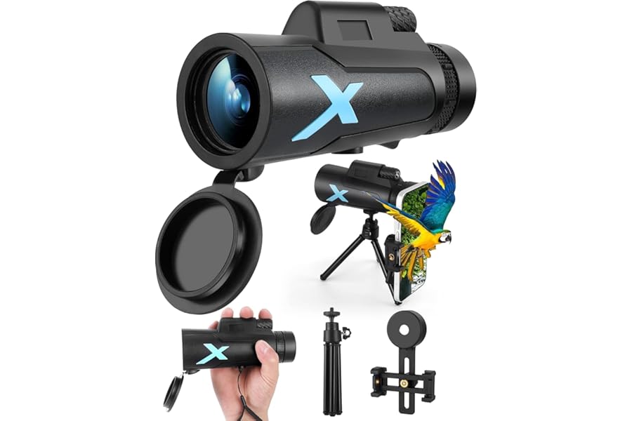 12x50 High Power HD Monocular Telescope with Phone Adapter & Tripod, Waterproof Compact Monocular for Bird Watching, Hiking, Camping - Clear Low Light Vision